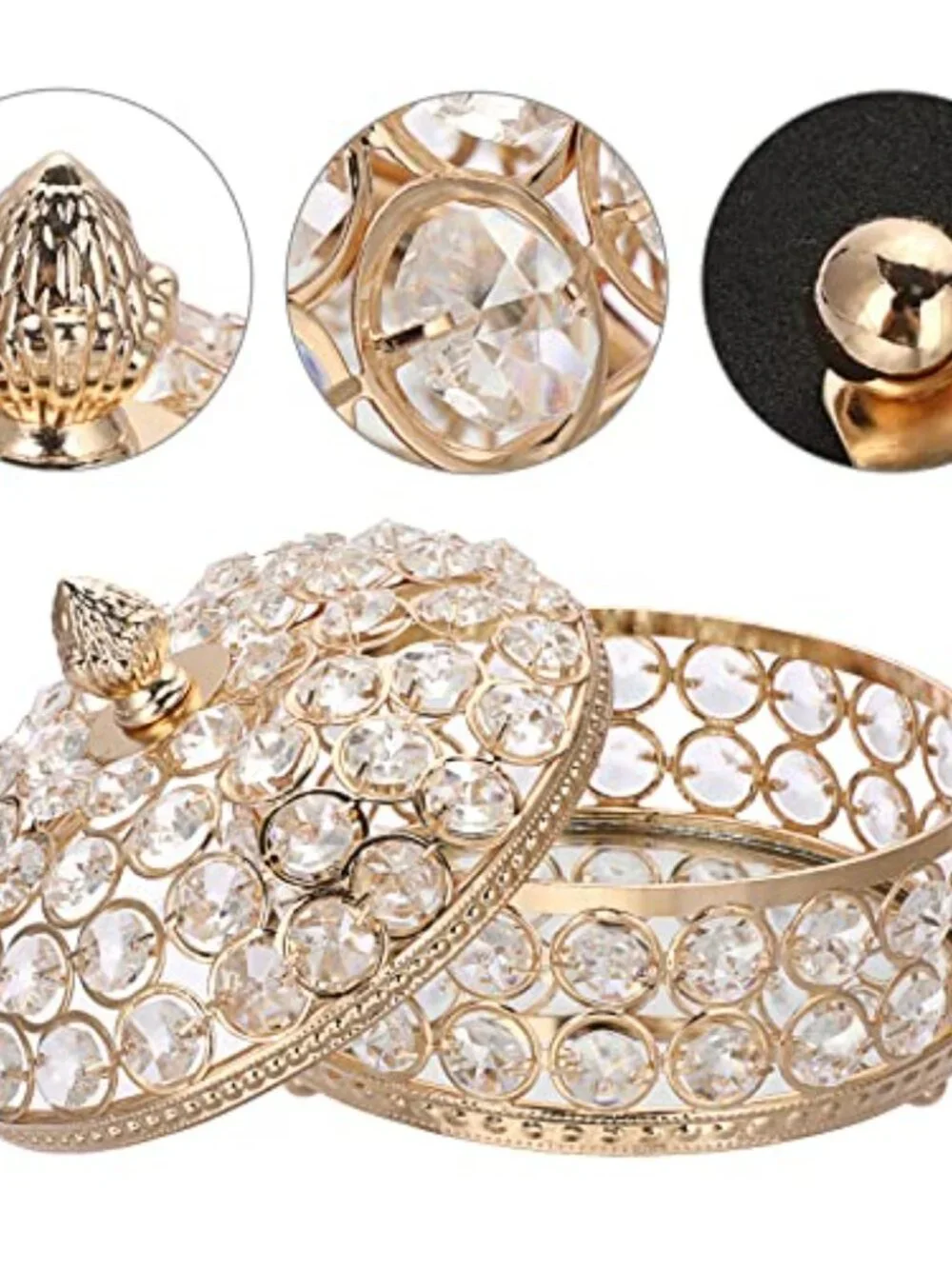Gold Crystal Jewelry Box with Lid Luxury Trinket Organizer, X-Large | Mirrored T